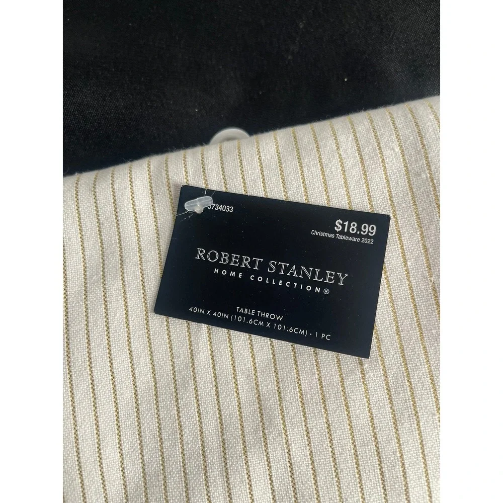 Robert Stanley Gold Metallic Pinstripe‎ Table Throw 40x40 Cream Fringe HL9182922
